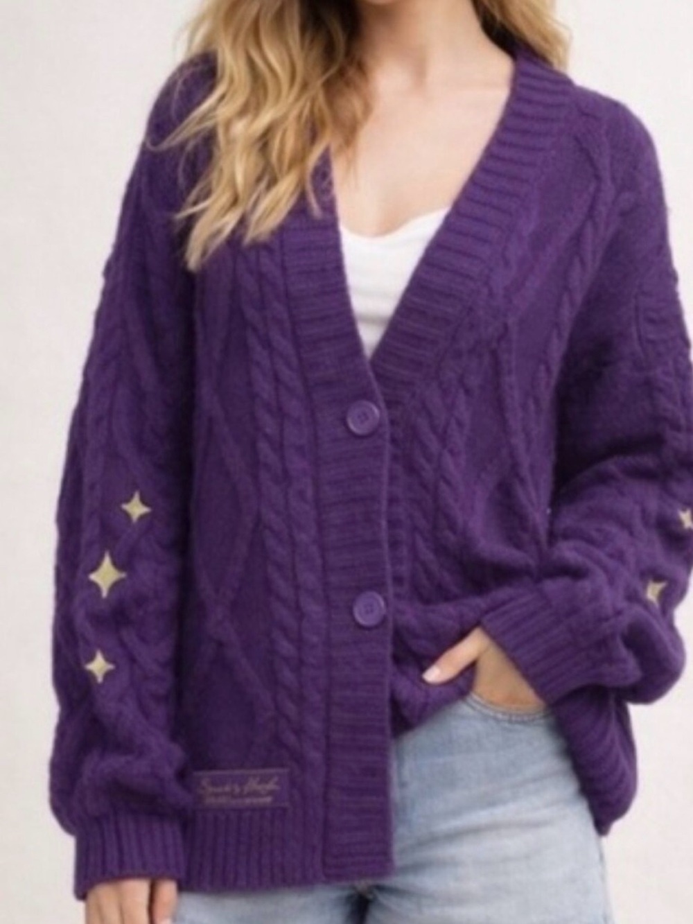 Speak Now Taylor Swift Purple Cable Knit Button-Up Cardigan Sweater XL/XXL